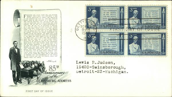 85th Anniversary of the Gettysburg Address First Day Covers