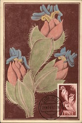 Pink, Blue and Yellow Flowers Stamp Postcard