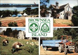 Brownsea Island, Poole Harbor, Dorset, The Camp Site, South Shore Lodge, The Tractor Postcard