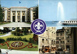 Geneva, Switzerland, Home of the Boy Scouts World Bureau, World Scout Crest, United Nations Postcard