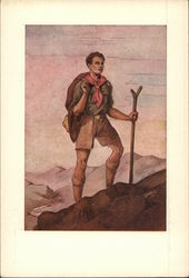 Boy Scout Hiking with Walking Stick Postcard