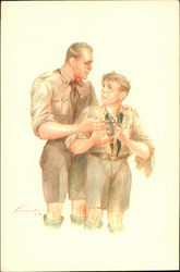 Scout Leader Talking to Boy Scout Postcard