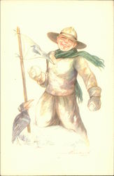 Boy Scout Throwing Snowballs Postcard