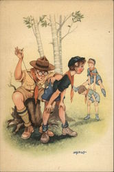 Boy Scout Stitches Pants of Another Boy Scout Postcard