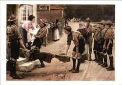 Boy Scouts Take Injured Girl in White Home to Mother Postcard