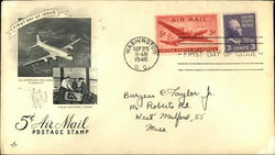 First Day of Issue, 5 Cents Air Mail Postage Stamp First Day Cover