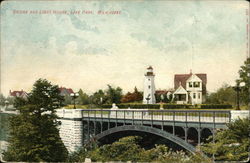 Bridge and Light House, Lake Park Postcard