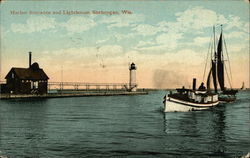 Harbor Entrance and Lighthouse Sheboygan, WI Postcard Postcard