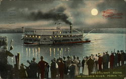 Moonlight Scene on Illinois River Peoria, IL Postcard Postcard