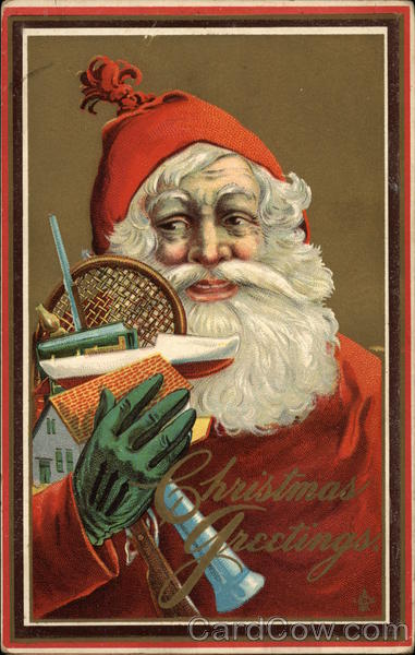 Christmas Greetings - Santa Holding Toys Santa Claus