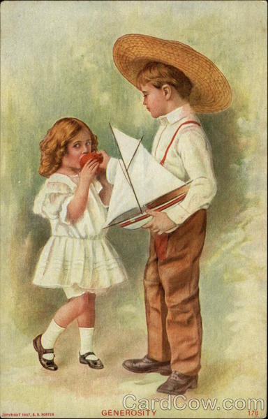 Generosity - Boy and Girl, Toy Sailboat Children