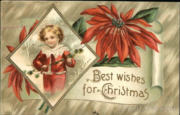 Best Wishes for Christmas with inset of Young Boy in Red