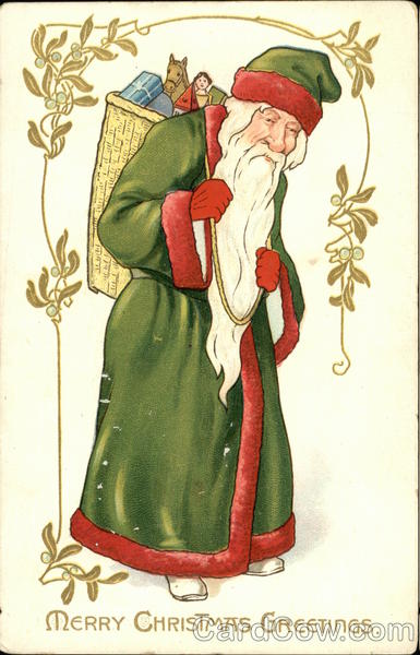 Merry Christmas Greetings with Santa Carryig Toys Santa Claus