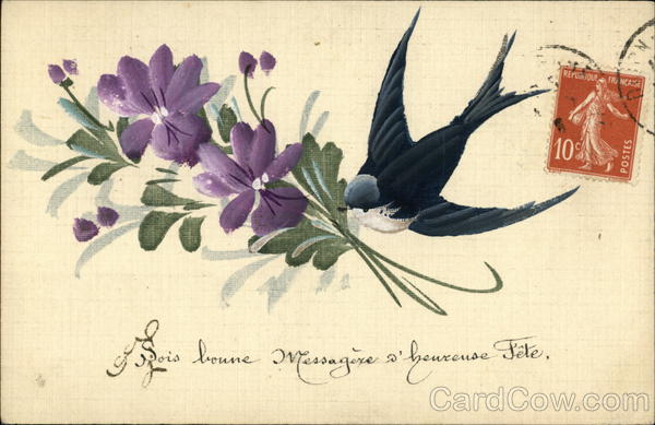 Sparrow & Flowers Hand Drawn