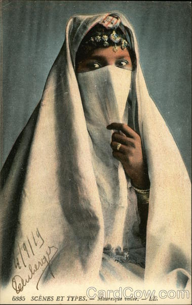 Woman With Head Scarf and Covered Face Arab