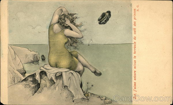 Woman Losing Bathing Cap Swimsuits & Pinup