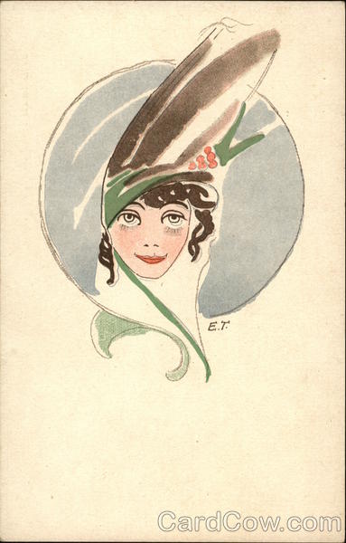 Art Deco Woman with Fancy Hat Evert Toivonen Artist Signed