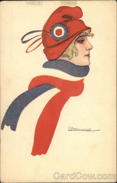 Girl in Red Hat with Red and Gray Scarf Women