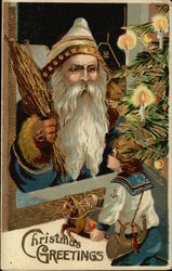 Christmas Greetings - Santa in Blue Robe Postcard