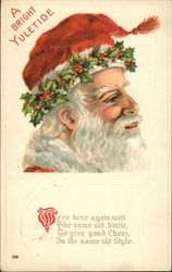 A Bright Yuletide - Santa Head Profile Postcard