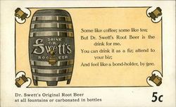 Dr. Swett's Original Root Beer at all Fountains or Carbonated in Bottles, 5 cents Postcard