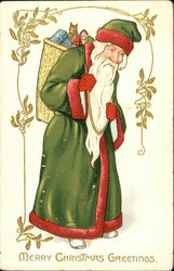 Merry Christmas Greetings with Santa Carryig Toys Santa Claus Postcard Postcard