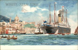 White Star Line, Republic Leaving Genoa Postcard