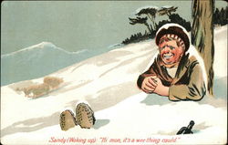 Sandy (Waking up): "Hi mon, it's a Wee Thing Cauld" Postcard