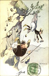 Swiss Mountain Climbers Falling From Peak Postcard