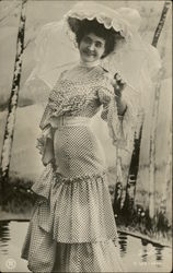 Woman in Ruffled Polka Dot Dress and Ruffly Hat Postcard