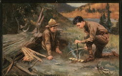 Two Boy Scouts Starting Fire Postcard