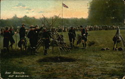 Boy Scouts Hut Building Postcard