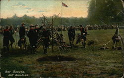 Boy Scouts Hut Building Postcard