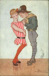 Boy Scout Looking Front of Girl's Dress Postcard