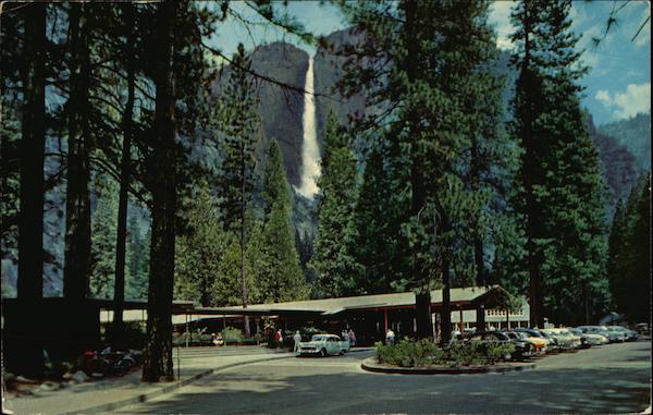 Entrance to Yosemite Lodge and Upper Yosemite Fall Yosemite National Park California