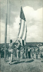 Old Glory Goes Aloft to Mark the Beginning of Another Fun-Packed Adventurous Day Postcard