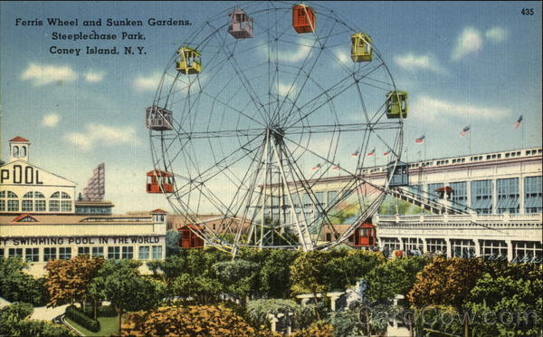 Steeplechase Park, Coney Island - Ferris Wheel and Sunken Gardens New York