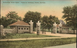 Entrance, West Gate, National Military Home Leavenworth, KS Postcard 