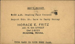 Invite to Horace A Fritz Event Reading, PA Postcard Postcard