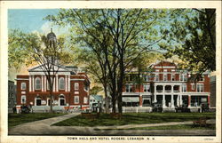 Town Hall and Hotel Rogers Lebanon, NH Postcard Postcard