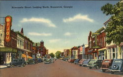 Newcastle Street Looking North Brunswick, GA Postcard Postcard