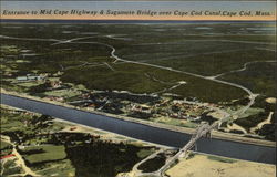 Entrance to Mid Cape Highway & Sagamore Bridge over Cape Cod Canal Postcard