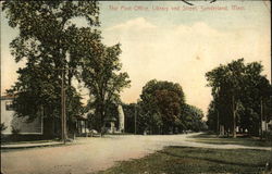 The Post Office, Library and Street Postcard