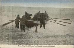 Launching the Life Boat, Plum Island Postcard