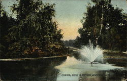 Fountain & Bridge in Elm Park Worcester, MA Postcard Postcard