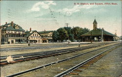 R. R. Station and Square Athol, MA Postcard Postcard