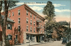 Street View of Hotel Belvedere Bristol, RI Postcard Postcard