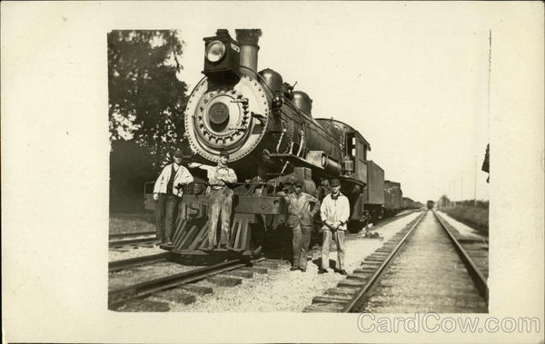 Four Men Near Locomotive 8573 Trains, Railroad