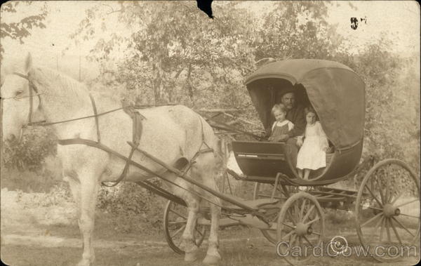Portrait of Family in Horse Drawn Carriage