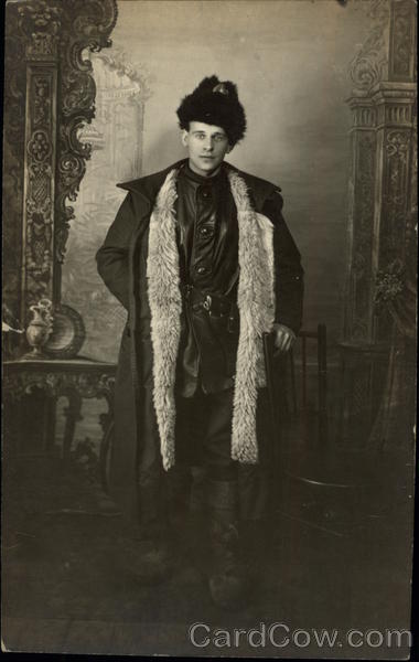 Portrait of Man in Fur Hat and Fur Trimmed Coat Men